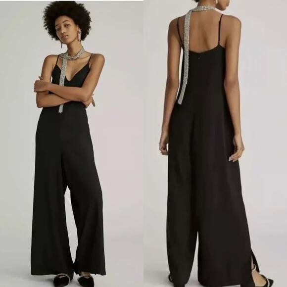 Anthropologie Hutch Black Jumpsuit Wide Leg Spaghetti Strap Neutral Minimalist S - Picture 1 of 13